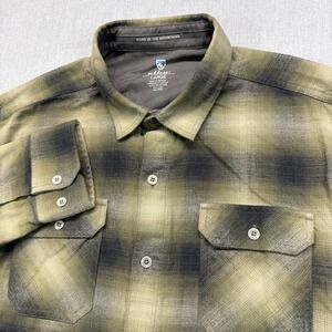 Kuhl Men's Olive Green and Black Plaid Button-Down Shirt